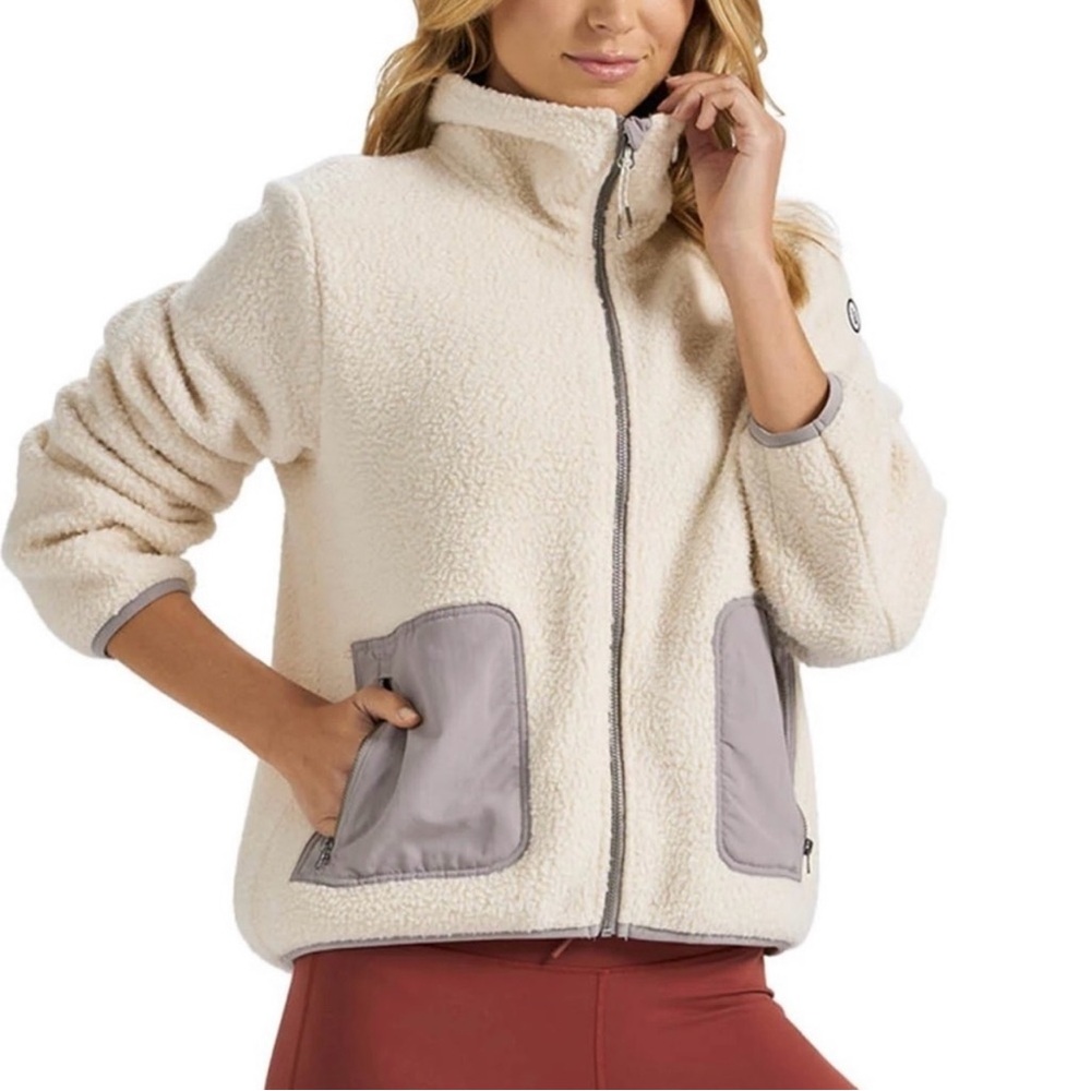 Vuori Cream Teddy Jacket with Gray Accents